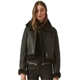 Women's Black Shearling Jacket - Stylish & Cozy
