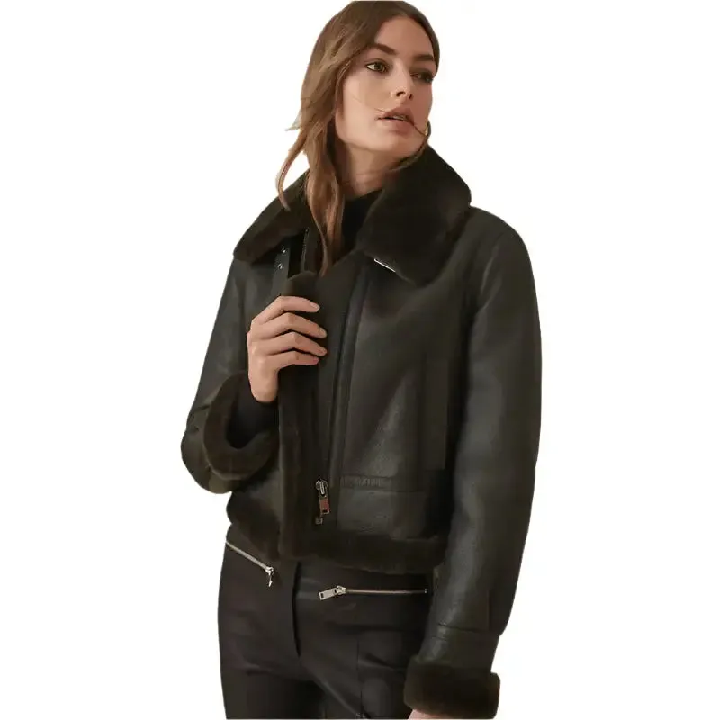 Women's Black Shearling Jacket - Stylish & Cozy