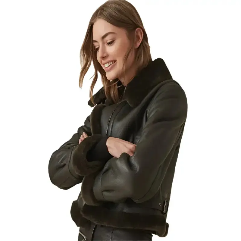 Women's Black Shearling Jacket - Stylish & Cozy