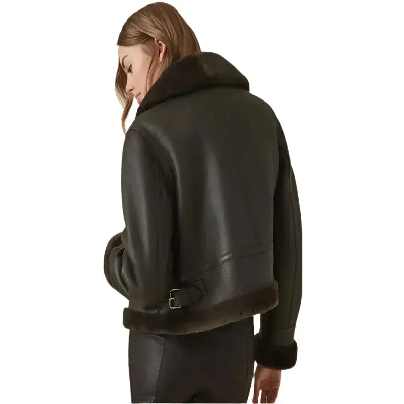 Women's Black Shearling Jacket - Stylish & Cozy