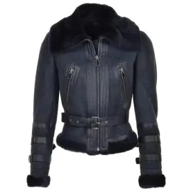 Women's Black Sheepskin Shearling Leather Bomber Jacket Stylish & Warm