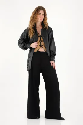Women's Black Wide Leg Trousers with Pleats