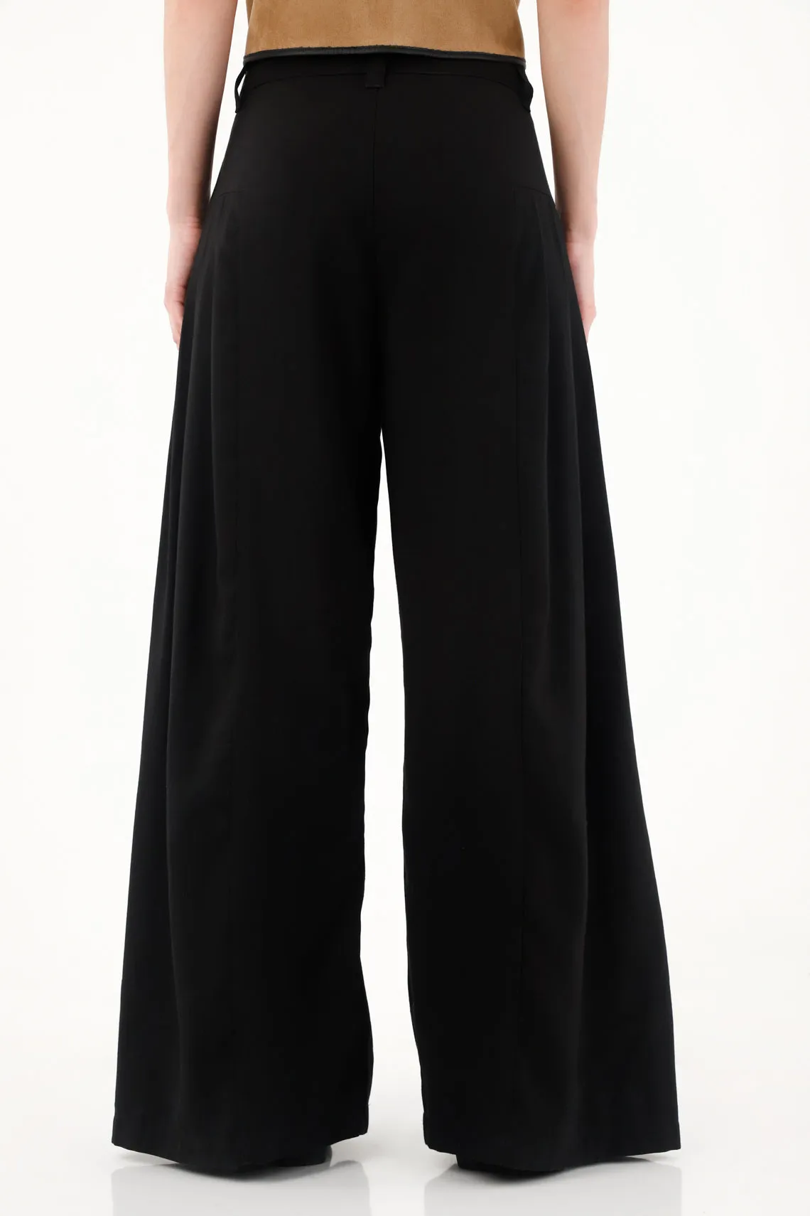 Women's Black Wide Leg Trousers with Pleats