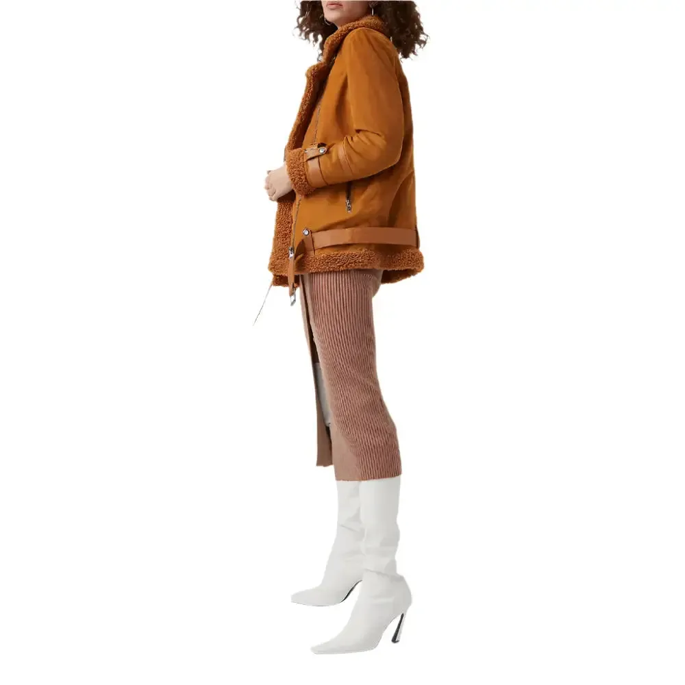 Women's Ginger Sheepskin Shearling Leather Jacket - Stylish & Warm