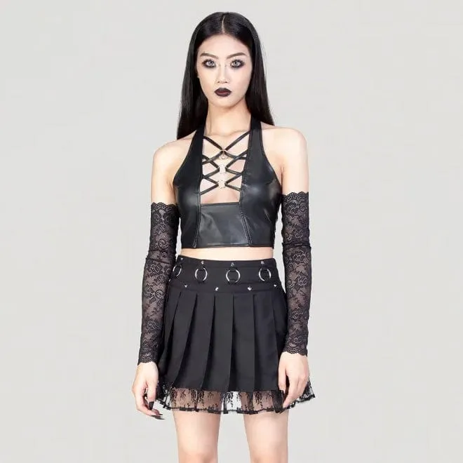 Women's Punk Plunging Halterneck Faux Leather Bustier