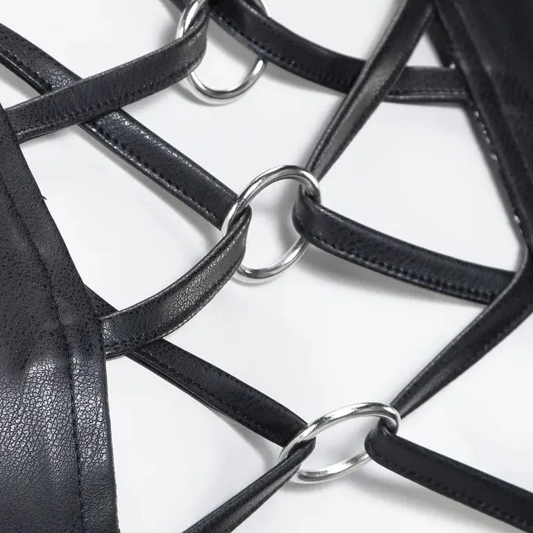 Women's Punk Plunging Halterneck Faux Leather Bustier