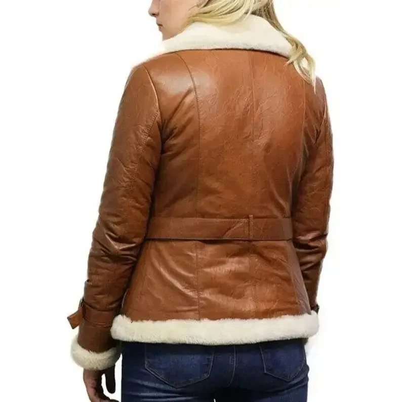 Women's Tan B3 Shearling Bomber Jacket - Sheepskin Aviator Flying Jacket