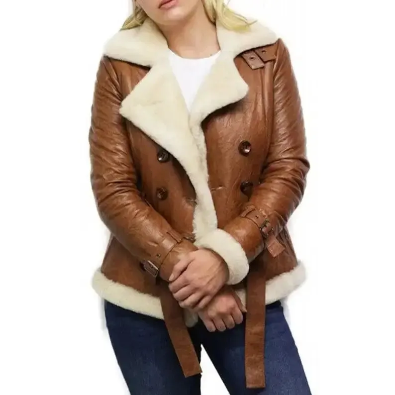Women's Tan B3 Shearling Bomber Jacket - Sheepskin Aviator Flying Jacket