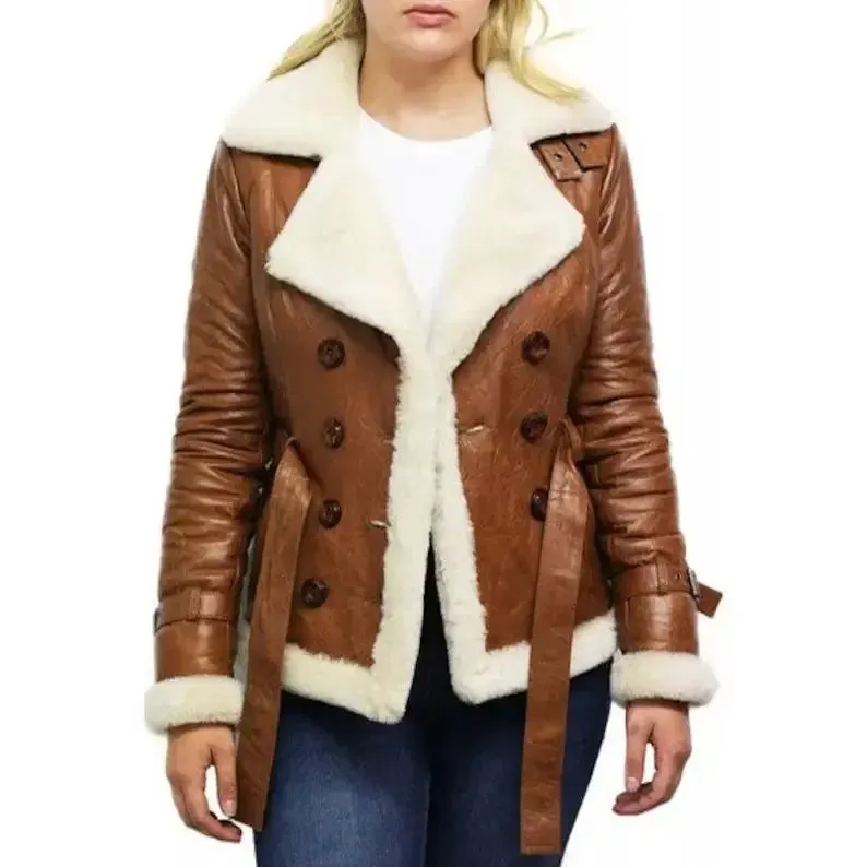 Women's Tan B3 Shearling Bomber Jacket - Sheepskin Aviator Flying Jacket