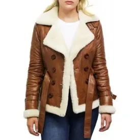 Women's Tan B3 Shearling Bomber Jacket - Sheepskin Aviator Flying Jacket