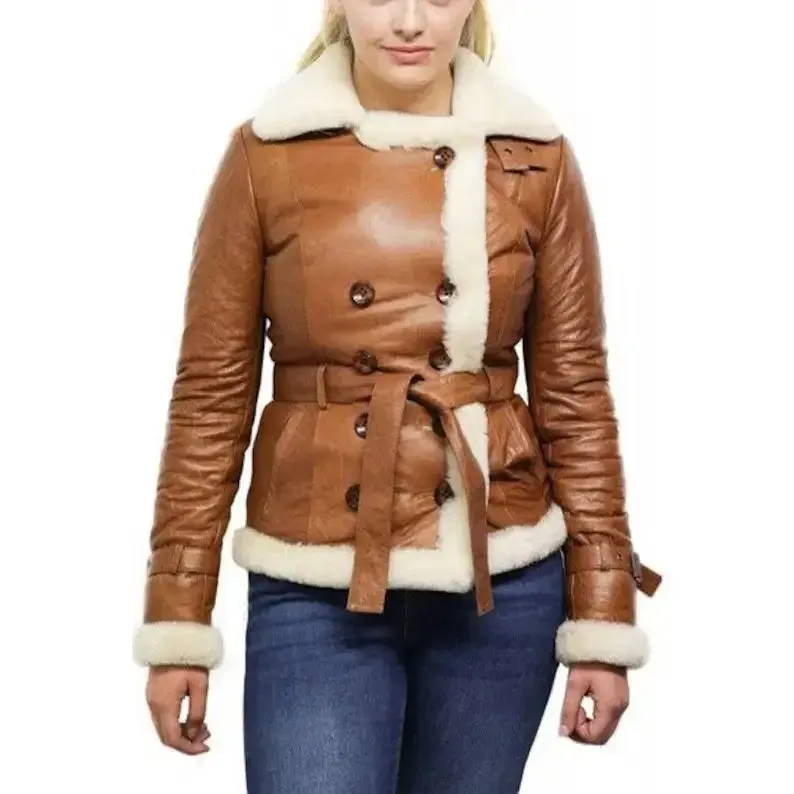 Women's Tan B3 Shearling Bomber Jacket - Sheepskin Aviator Flying Jacket